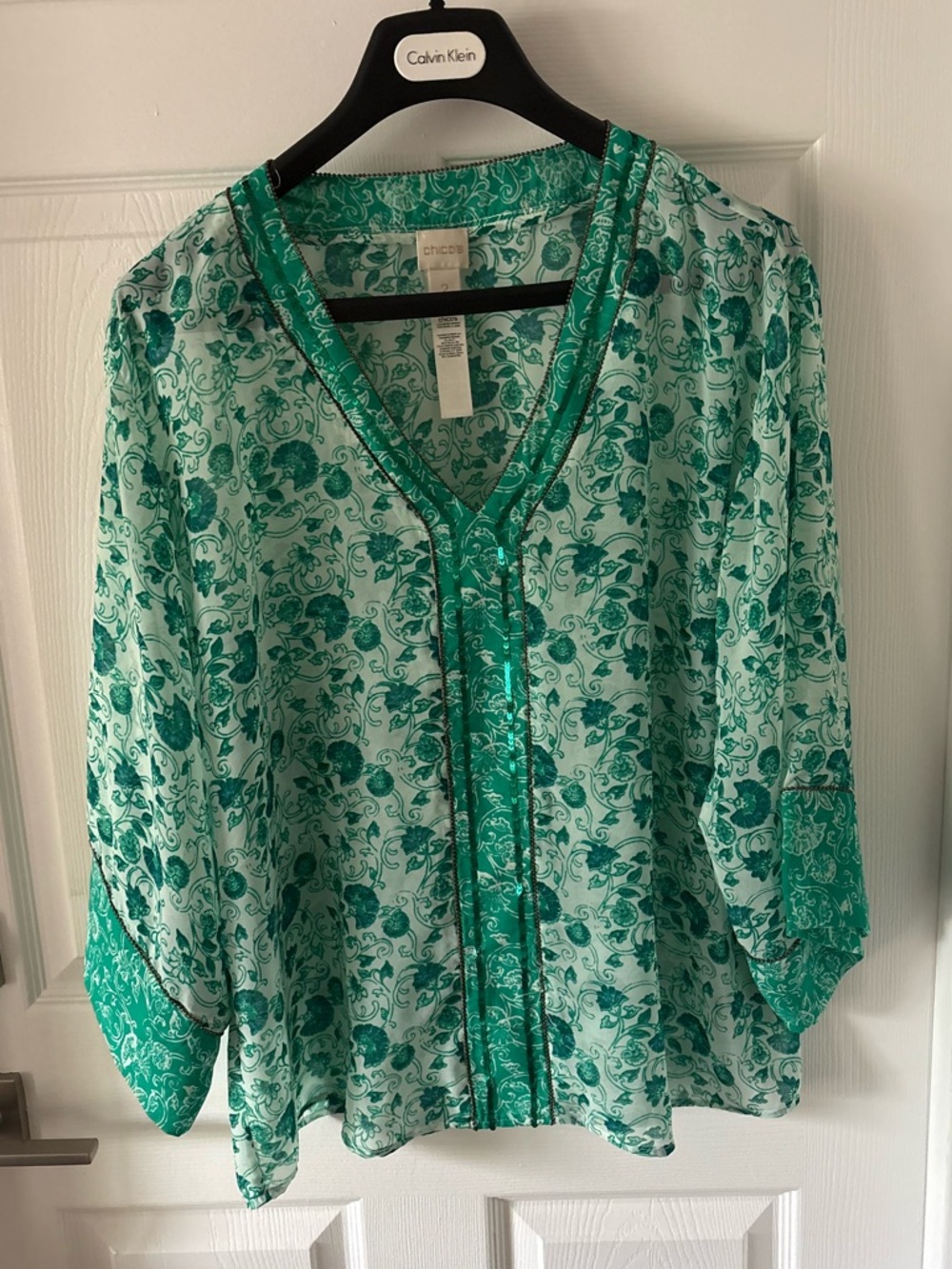 Chico's Congo Floral Tunic in green and white Size 2